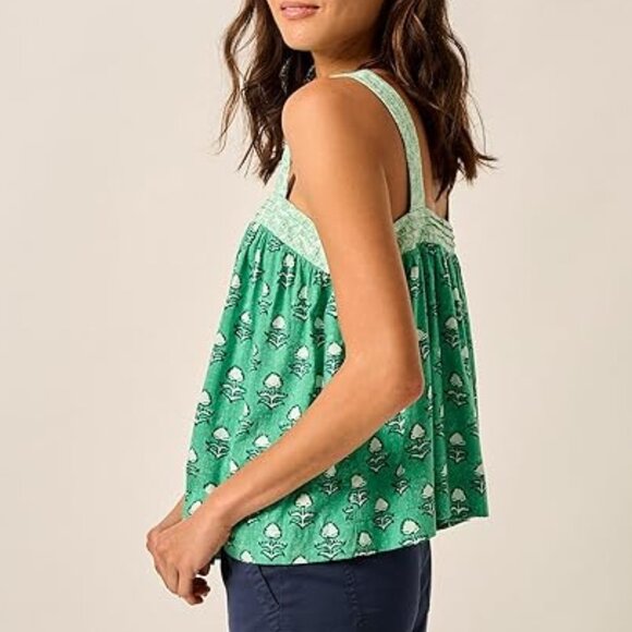 Johnnie-O Elin Contrast Block Print Tank Top in Ming Green Square Neck Breezy - Picture 14 of 16